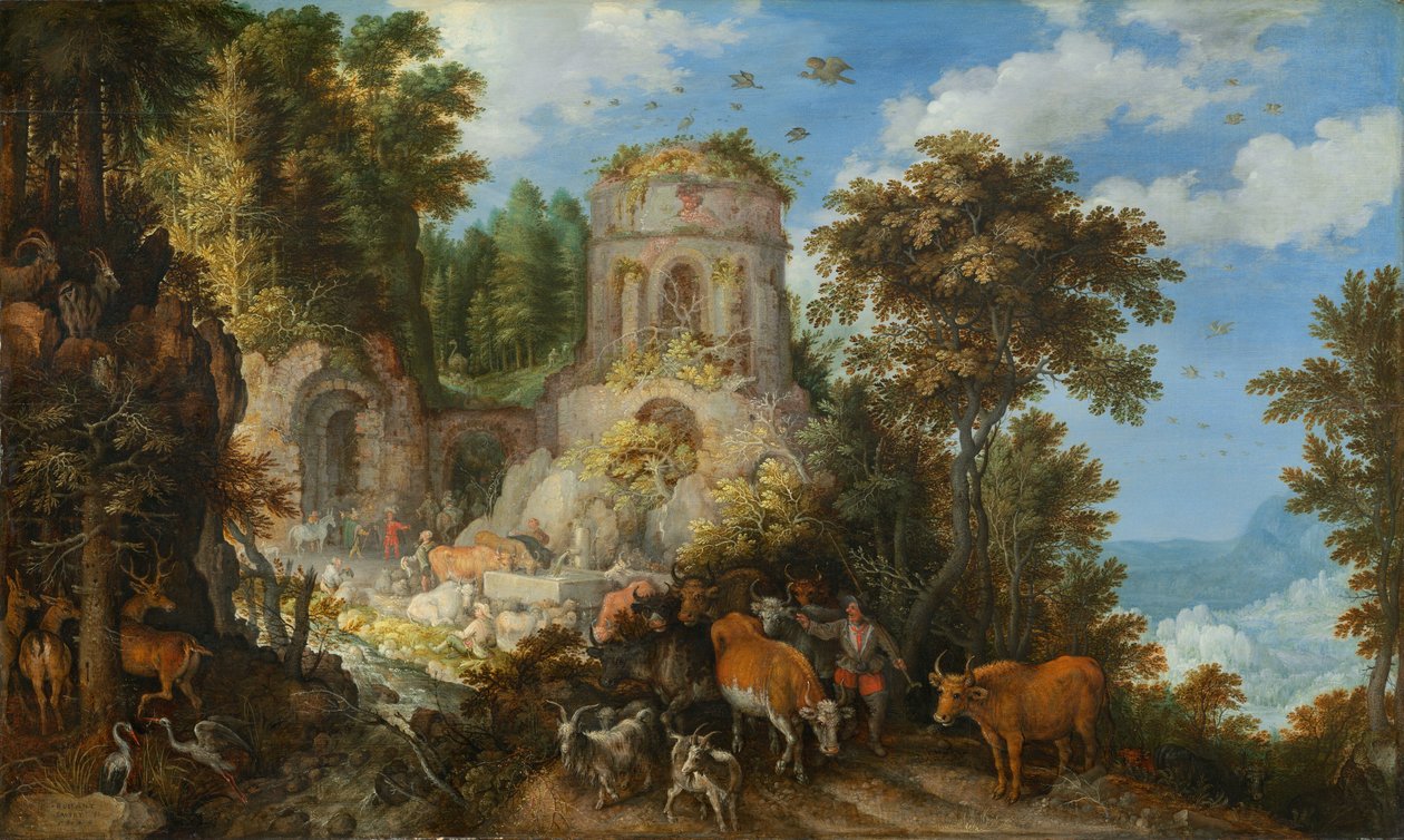 エジプトへの逃避のある風景、1624年。 作： ローランドサヴェリー
