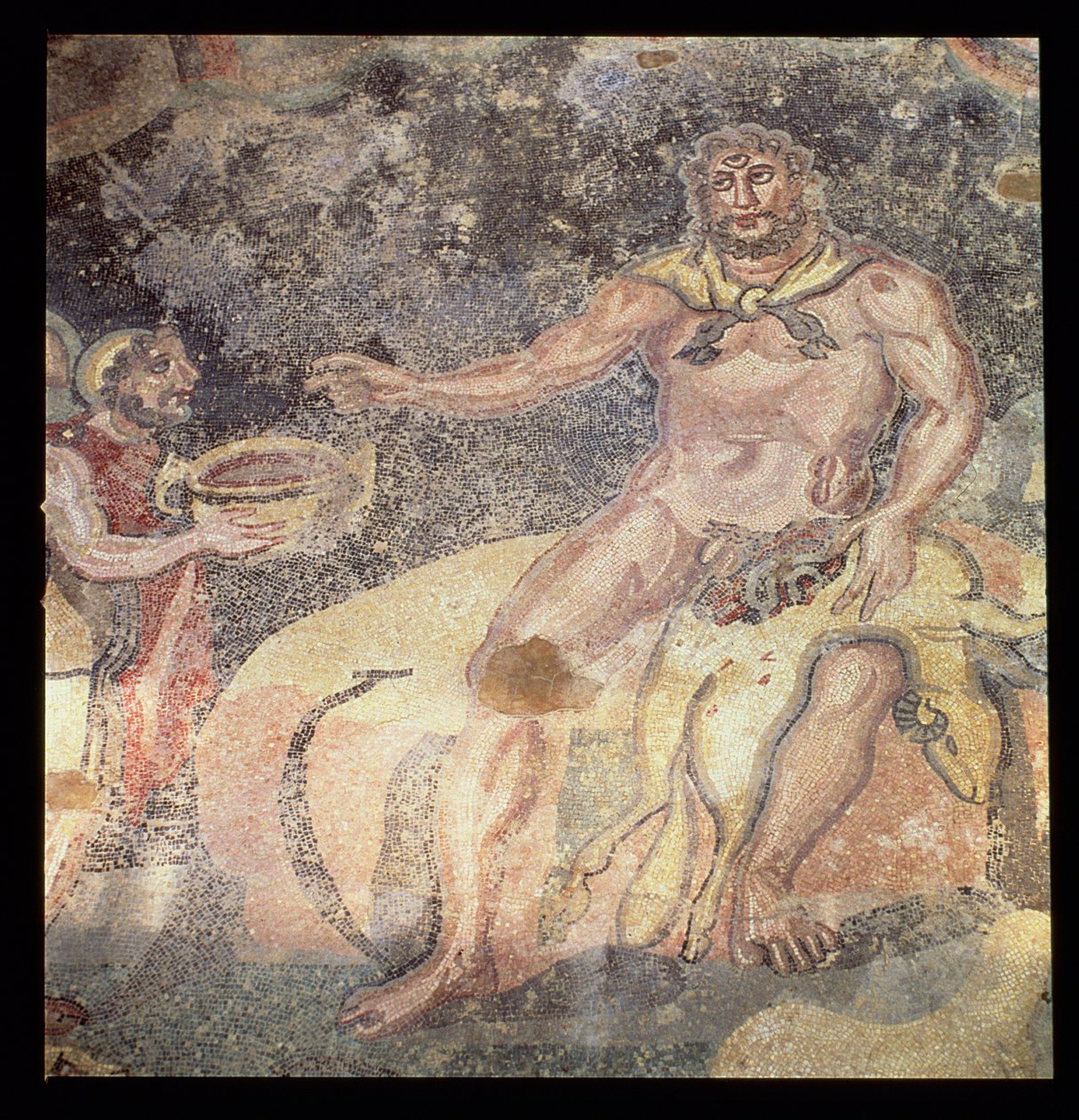 Polyphemus the Cyclops、ローマ時代のモザイク、4世紀初頭（モザイク） 作： 小説