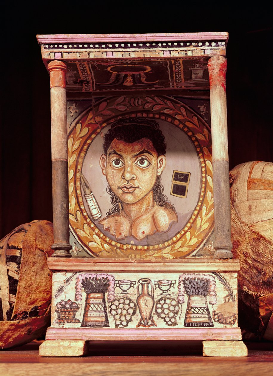 供物を持つ少女の肖像（パネル上のテンペラ） 作： ローマ時代のエジプト人