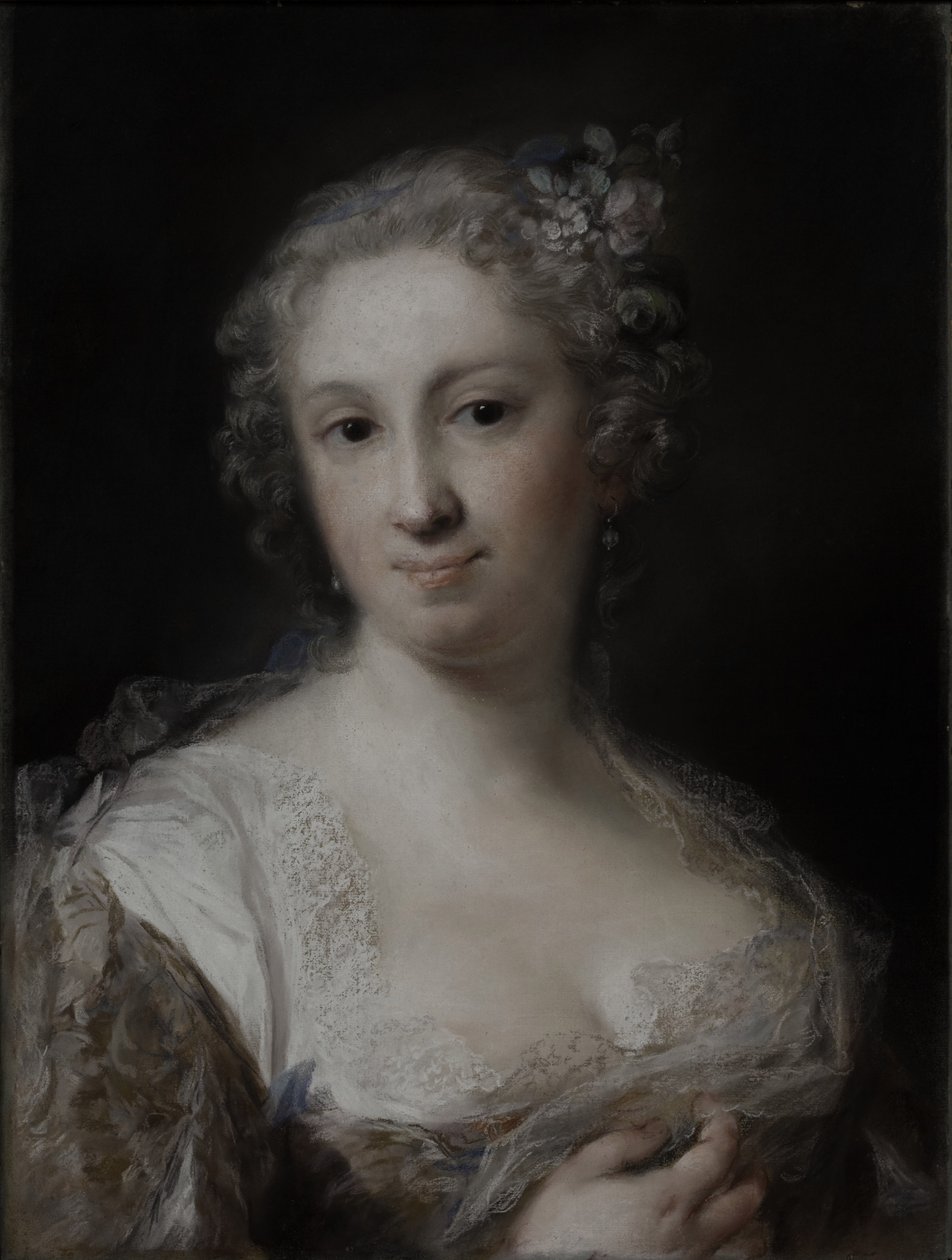 貴婦人の肖像、c.1730-40（紙にパステル、キャンバスに敷く） 作： ロザルバ・ジョヴァンナ・キャリエラ