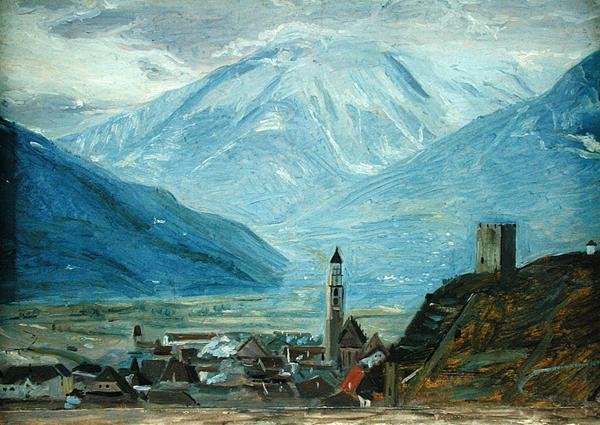 雪の中のメラノ、1840年頃（厚紙に油彩） 作： ルドルフ・フリードリヒ・ワスマン