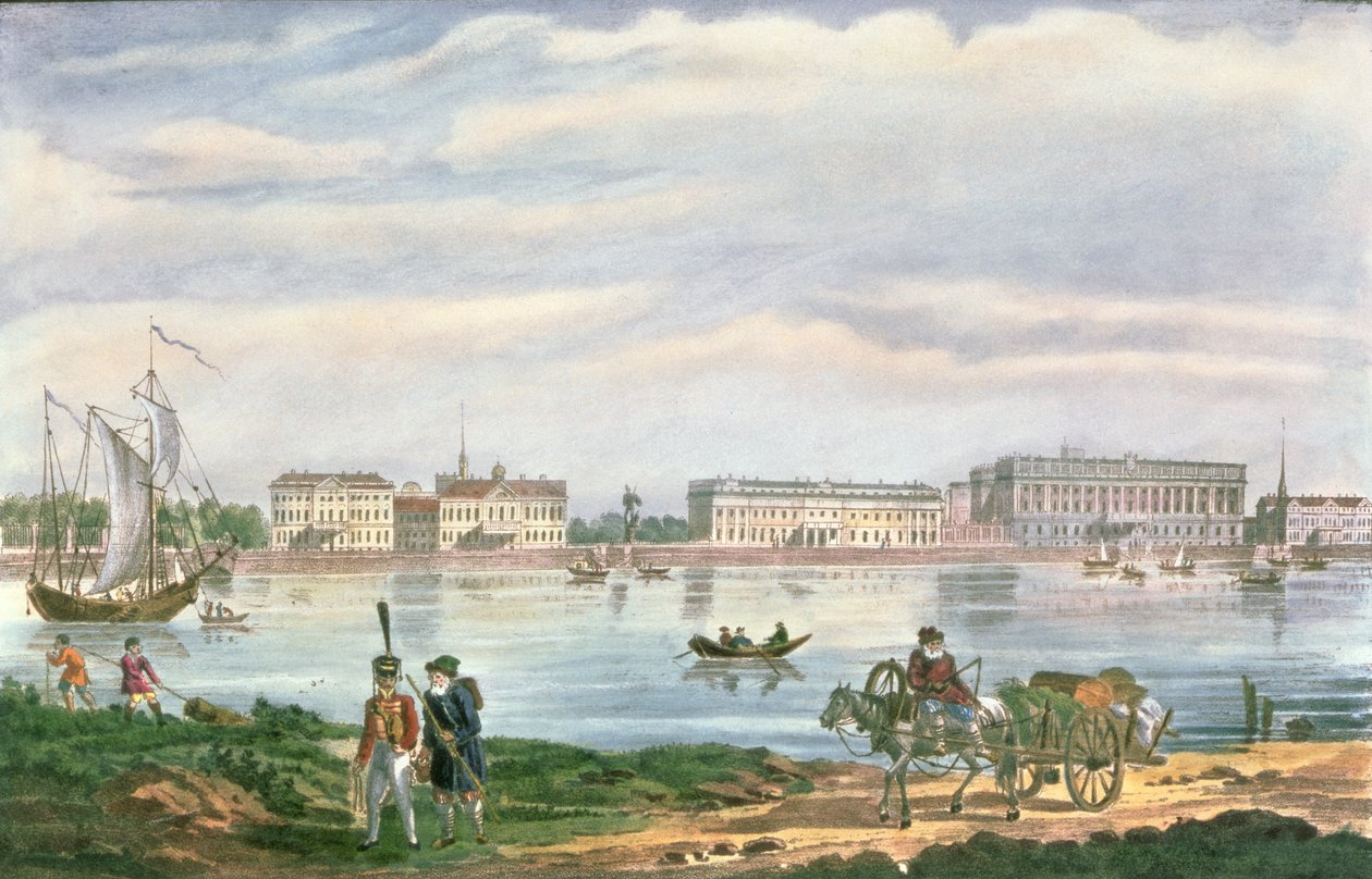 1822年、サンクトペテルブルクの大理石宮殿とネヴァ川の堤防 作： ロシア語学校
