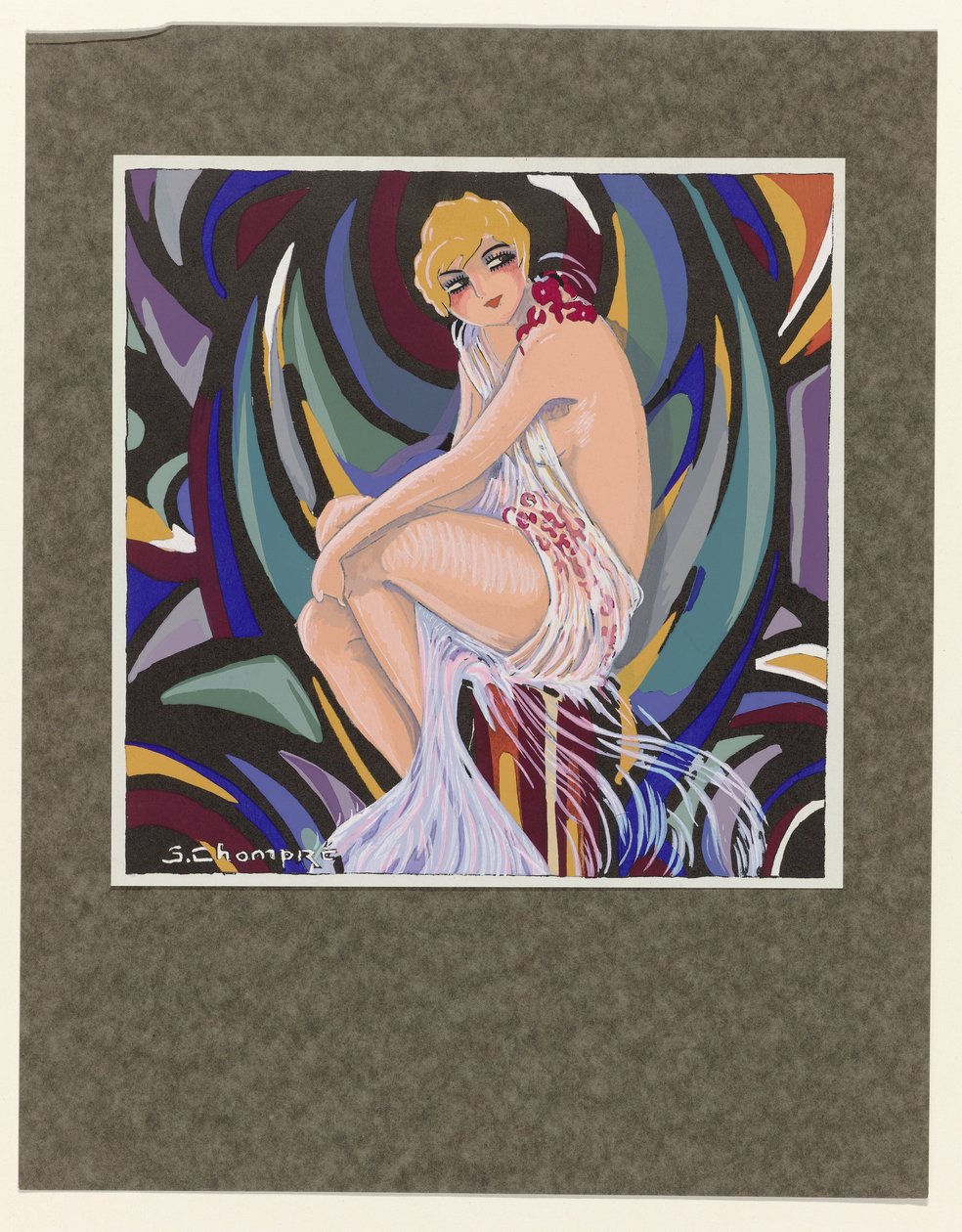 Femmes Modernes、1926年: ドレープをまとった座った女性。 作： SChompré