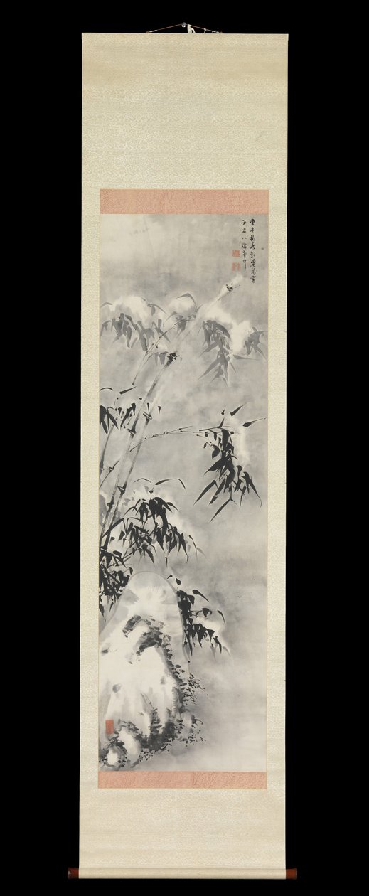 雪の中の竹と岩、1750 年春。 作： 榊百瀬