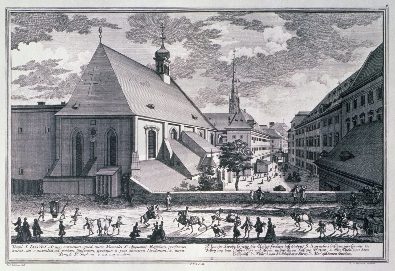 Georg-Daniel Heumann（1691-1759）によって彫刻されたウィーンの聖ヤコブ教会の眺め 作： サロモンは小さなものの後