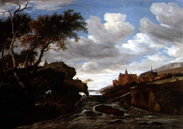 滝のある岩の多い風景、1665年 作： サロモン・ファン・ルイスダールまたはルイスダール
