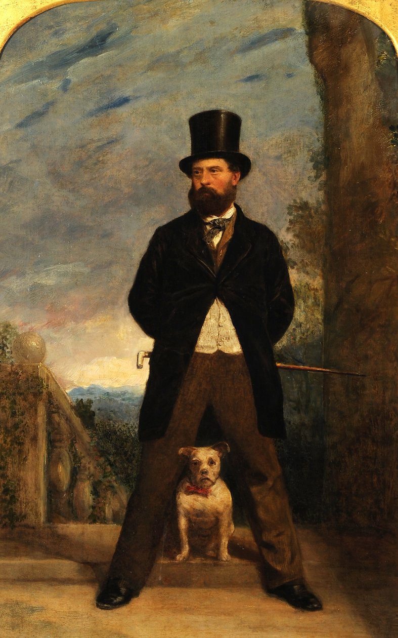 犬との自画像、サマッ夫人、1866年頃 作： サミュエル・バフ