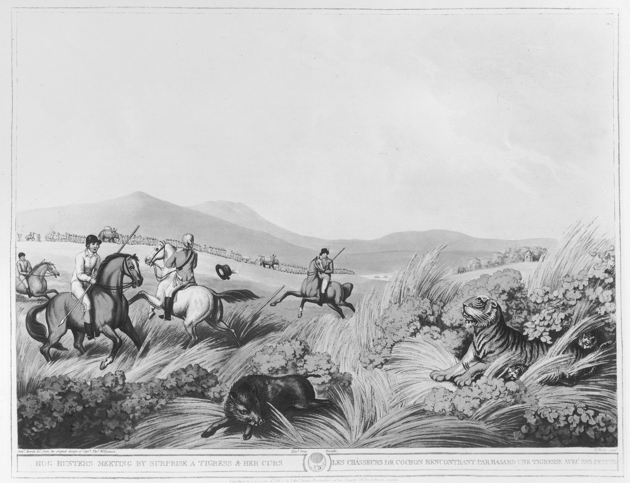 ホグハンターズミーティング、サプライズ、タイグレス、彼女のカブス。エドワード・オーム（1774-c.1820）（bundw pho 作： サミュエル・ハウエット
