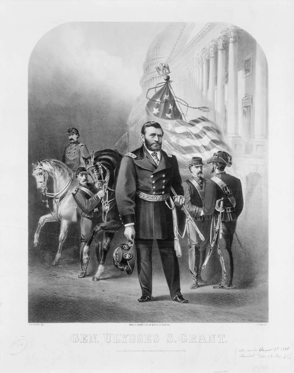 1868年、アメリカ合衆国議会議事堂でユリシーズS.グラント将軍 作： フリゼルの後のサミュエル