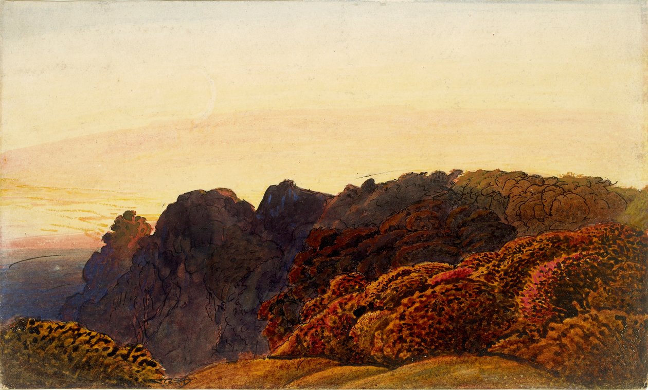 黄色い夕暮れ、c1830 作： サミュエルパーマー