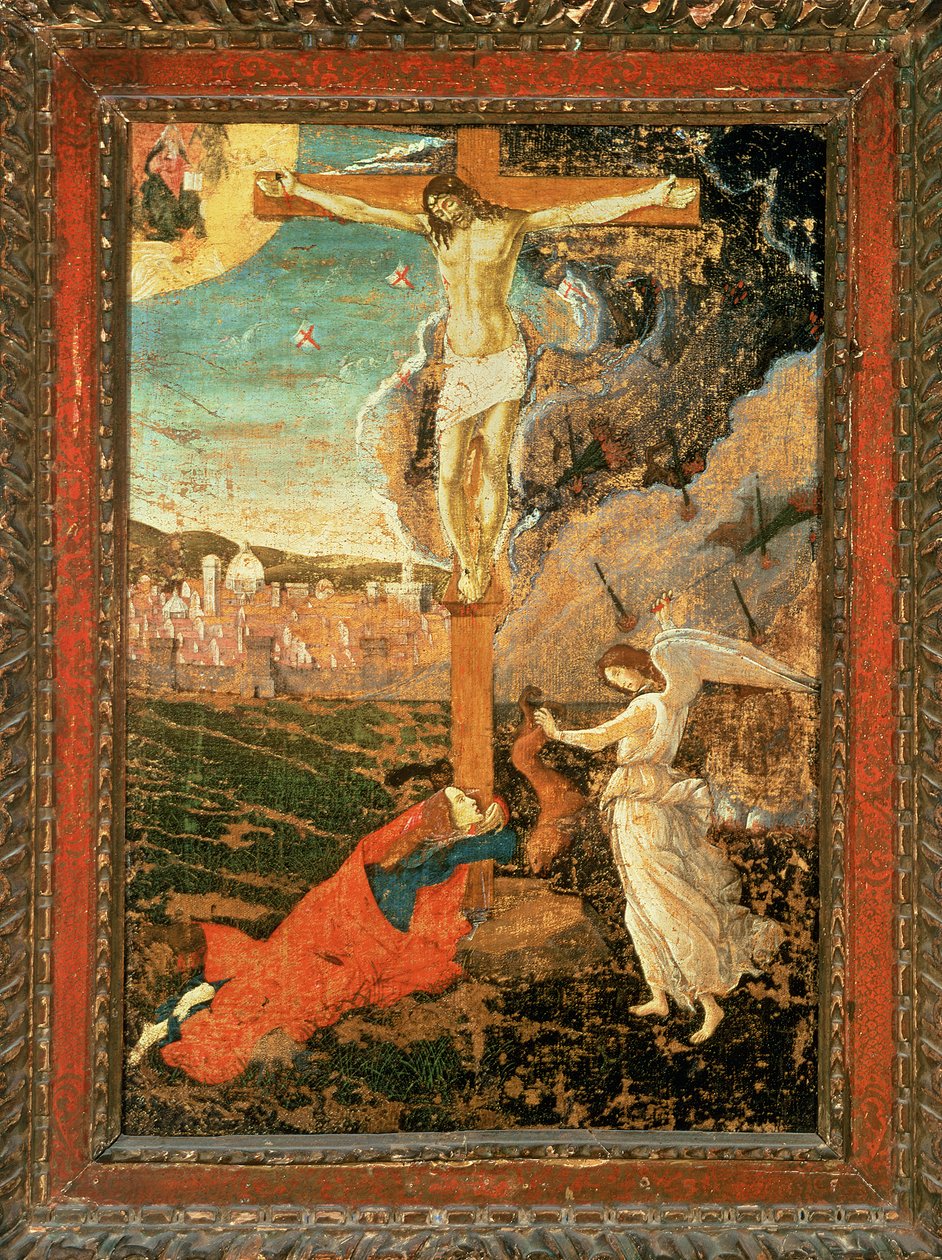 神秘的なはりつけ、1500年頃（パネルから移されたキャンバス上のテンペラと油） 作： Sandro Botticelli