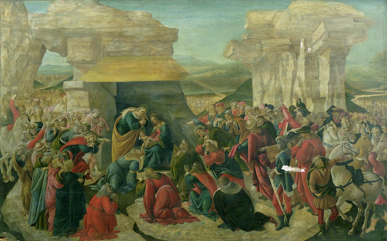 マギの礼拝、1480年頃（パネル上のテンペラ）（破損） 作： Sandro Botticelli