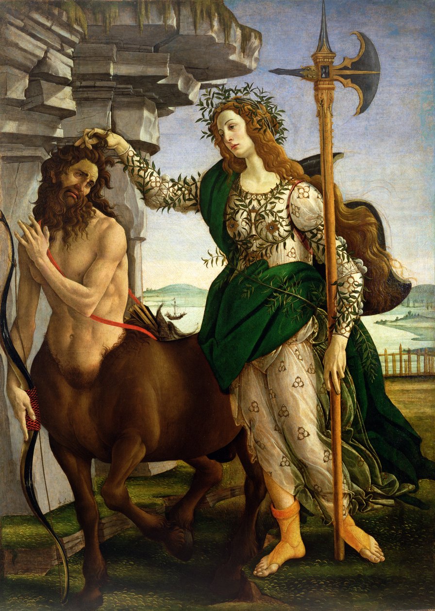 アテナとケンタウロス、1480年頃（パネル上のテンペラ） 作： Sandro Botticelli