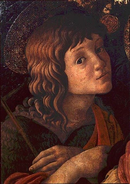 聖ヨハネと洗礼者マドンナと子、若い聖人の詳細 作： Sandro Botticelli