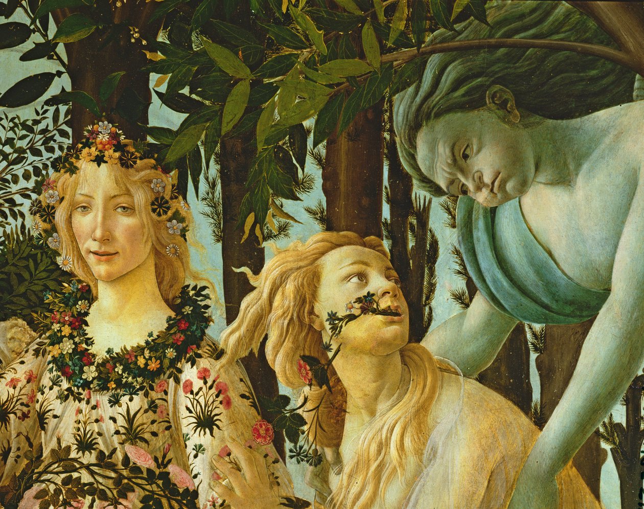 プリマベーラ、フローラとゼファーの詳細、c.1478（パネル上のテンペラ）（558の詳細） 作： Sandro Botticelli