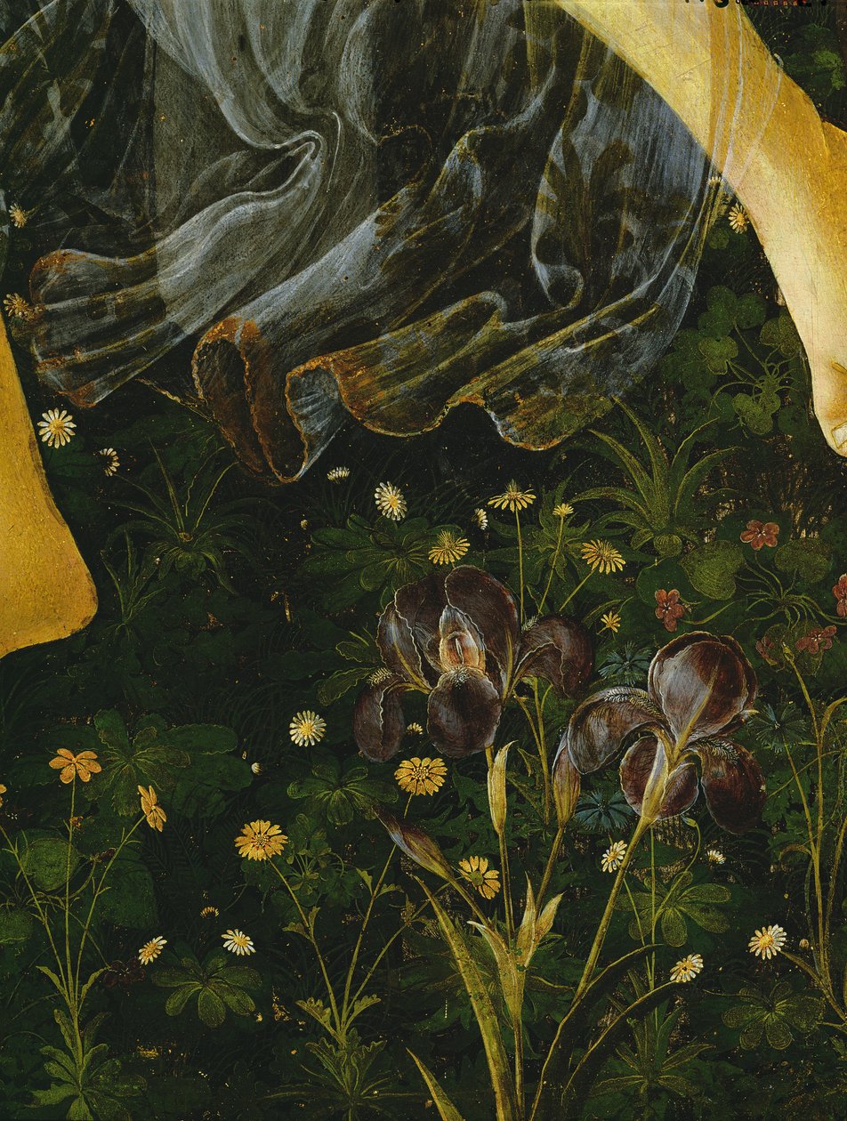 プリマベーラ、花のディテール、1478年頃、パネルのディテール558のテンペラ 作： Sandro Botticelli