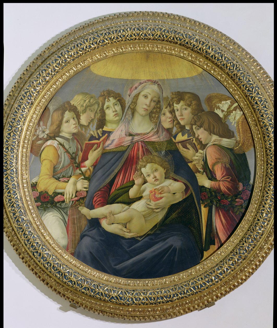六人の天使を持つ聖母子、ザクロのマドンナと呼ばれる、c.1478-79（パネル上のテンペラ）（詳細は148859を参照） 作： Sandro Botticelli