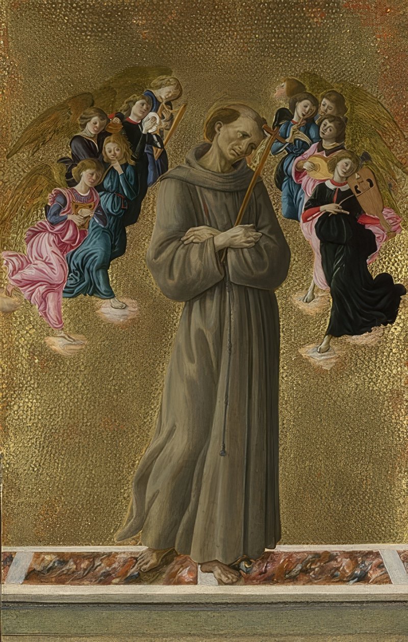 天使と聖フランシス。 1475-80年頃 作： Sandro Botticelli