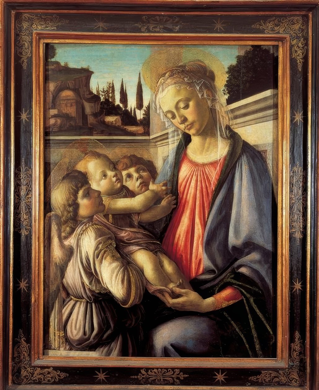 子供と二人の天使とマリア 作： Sandro Botticelli