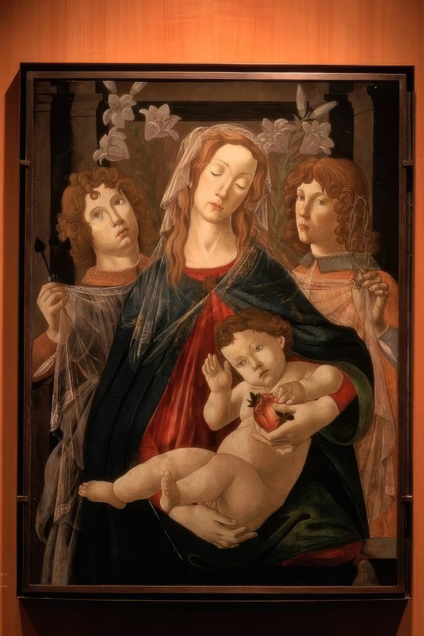 子供と二人の天使とマリア 作： Sandro Botticelli