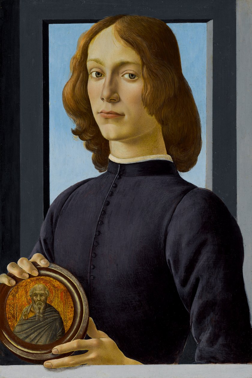 ラウンデルを保持している若い男、c。 1480年。 作： Sandro Botticelli