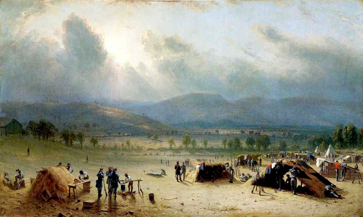 メリーランド州フレデリック近くの第7米軍連隊、1863年（キャンバスに油彩と鉛筆） 作： サンフォードロビンソンギフォード
