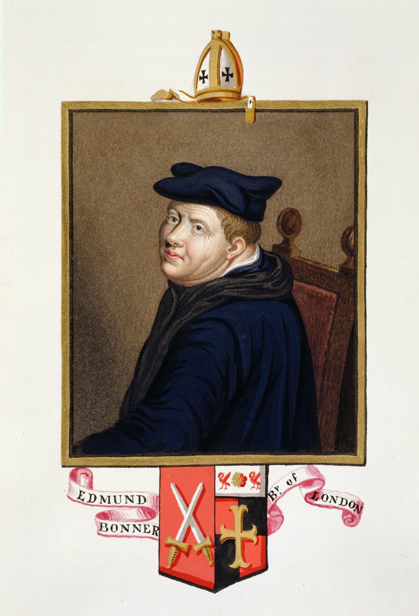 1825年に出版された「エリザベス女王の回顧録」からのロンドンの司教、エドマンドボナーの肖像（c.1500-69） 作： エセックスのサラ伯爵夫人