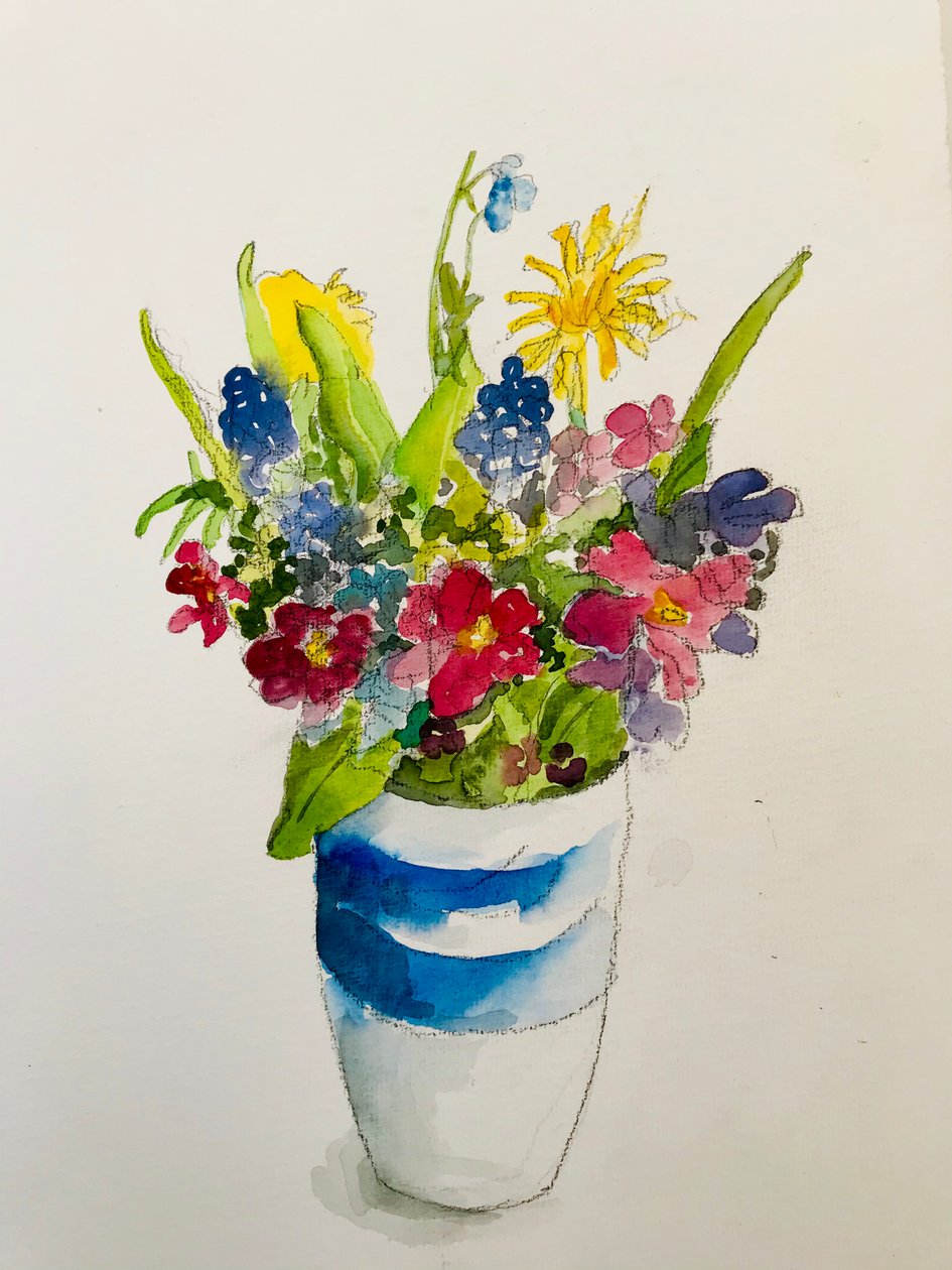 春の花、2020年、（水彩画 作： サラ・トンプソン-エンゲルス