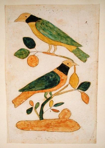 2羽の鳥（油彩・紙 作： アメリカ人学校