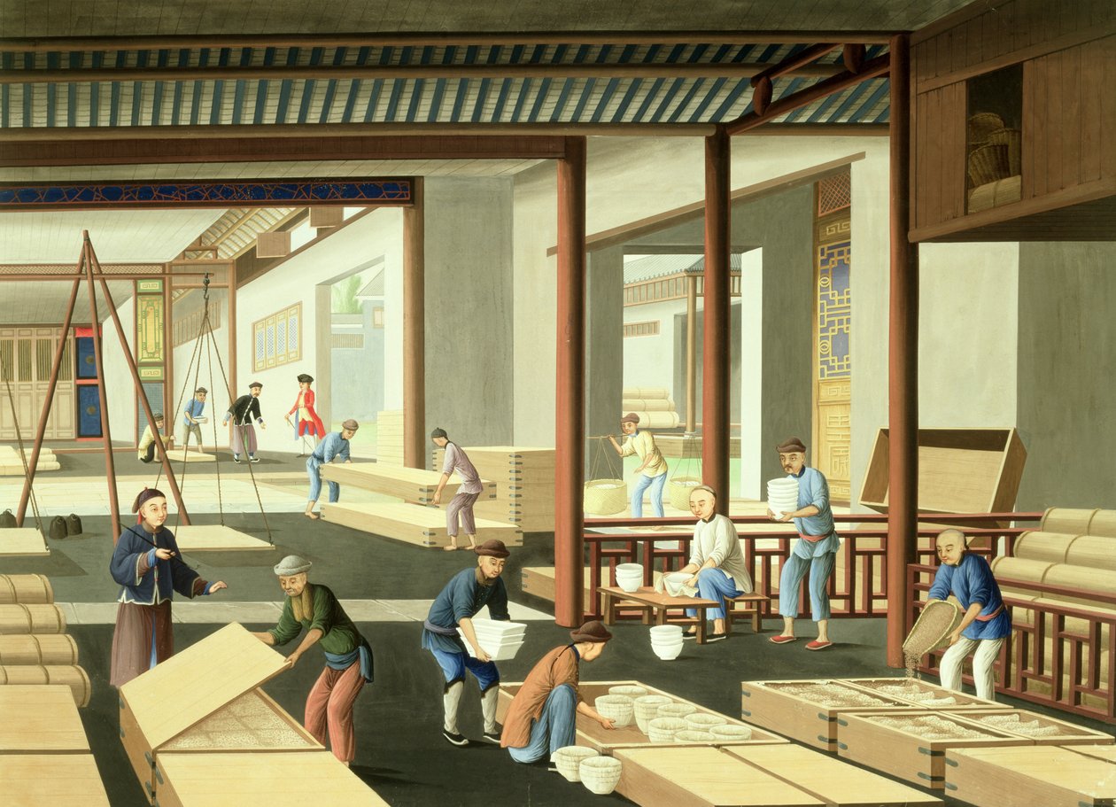 磁器の製造（紙にグワッシュ） 作： 学校の中国語