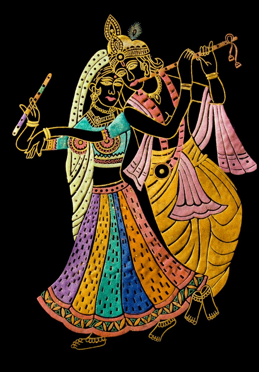 ラダ・クリシュナ ベルベット・ミニチュア絵画 作： 学校インド