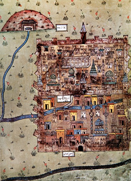 1600年頃のトルコ、エルゼルムの地図（カラーリトグラフ） 作： 学校のオットマン
