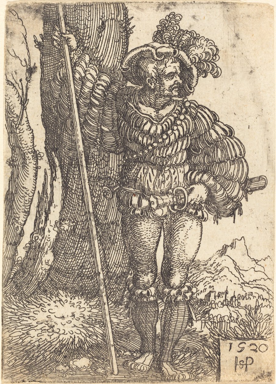 木のそばに立つ歩兵 作： Sebald Beham
