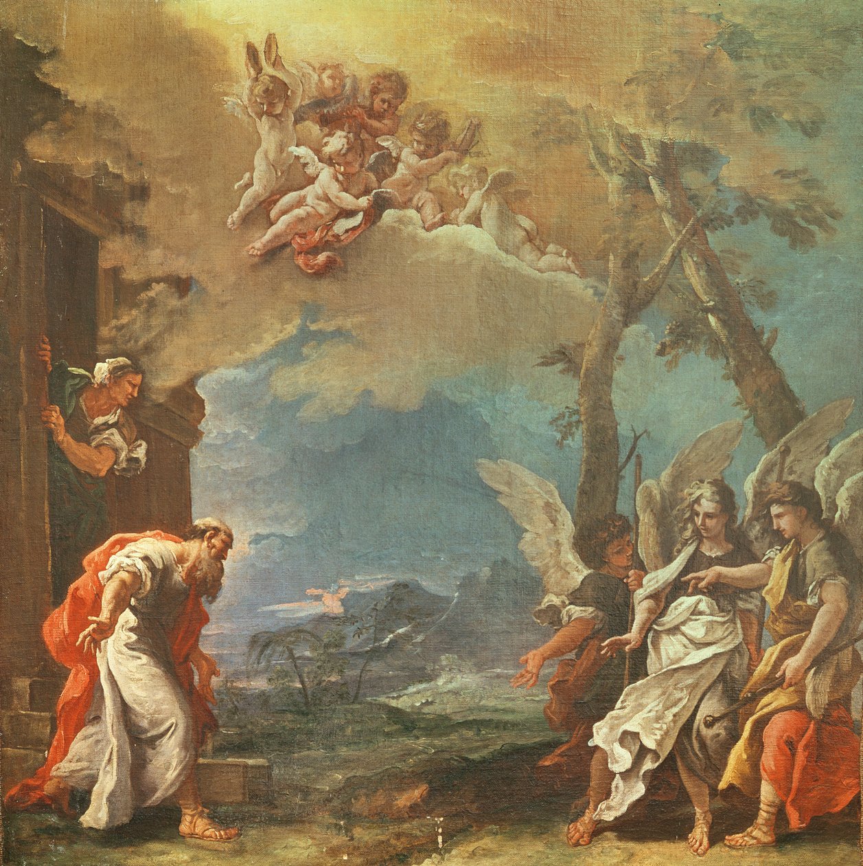 天使を歓迎するアブラハム、c.1695 作： セバスティアーノ・リッチ