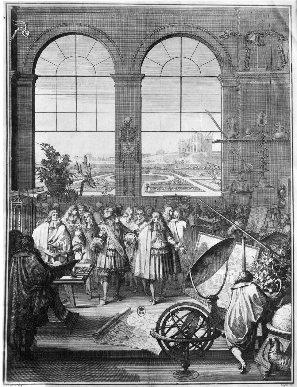1665年後のルイ14世（1638〜1715）と彼の側近は王立科学アカデミーを訪問しました 作： セバスチャン・イ・ル・クラーク