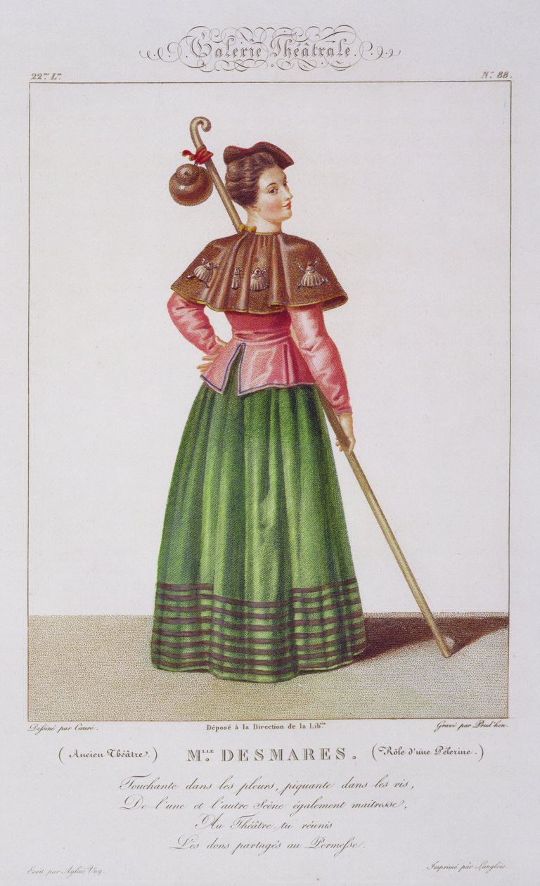 巡礼者の役を演じるマドモアゼルデスマレス、ジャンプルドン（b.1778）パブによって刻まれた劇場ギャラリーのプレート88。 1812-34 作： セバスチャン・アフター・コア
