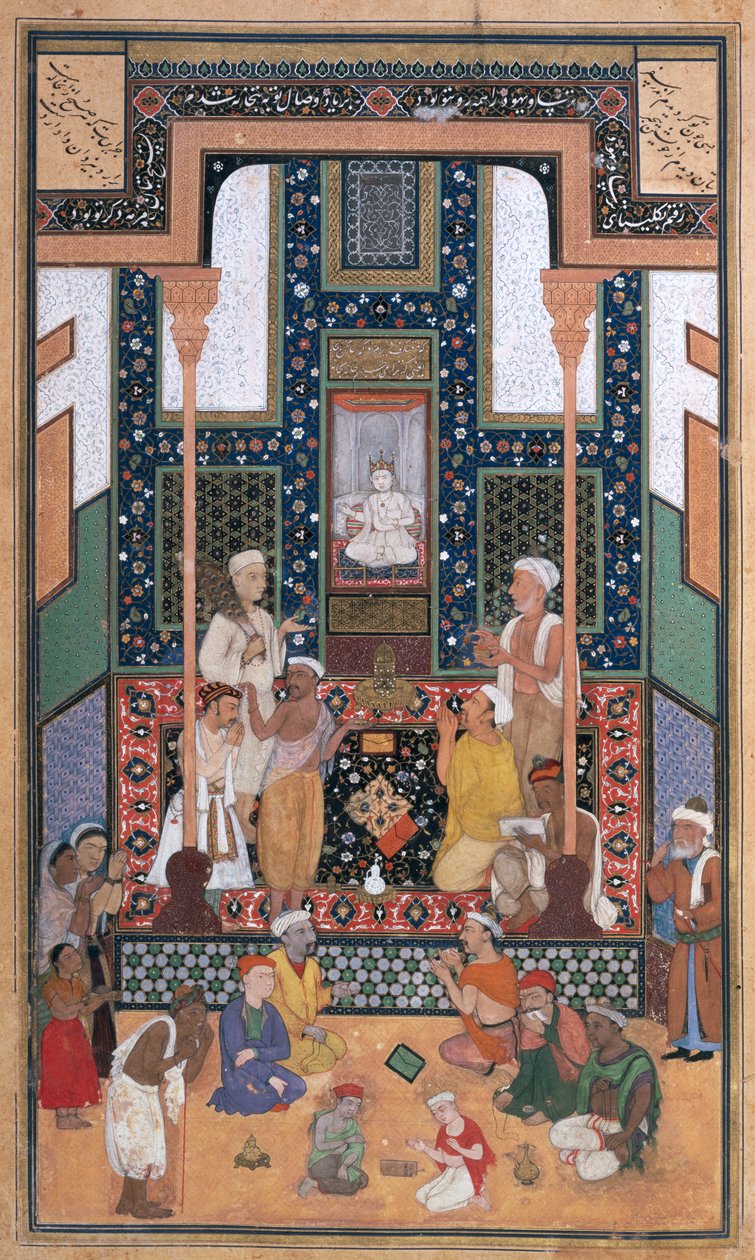 サディ訪問インドの寺院への訪問、ブスタンからのミニチュア、ブハラ、ウズベキスタン西部、1531-32年頃（インク、不透明なトイレ、紙に金） 作： シェイク・ザダ