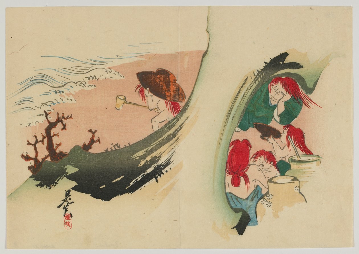 少女、明治、19世紀後半（カラー木版画） 作： 柴田絶心