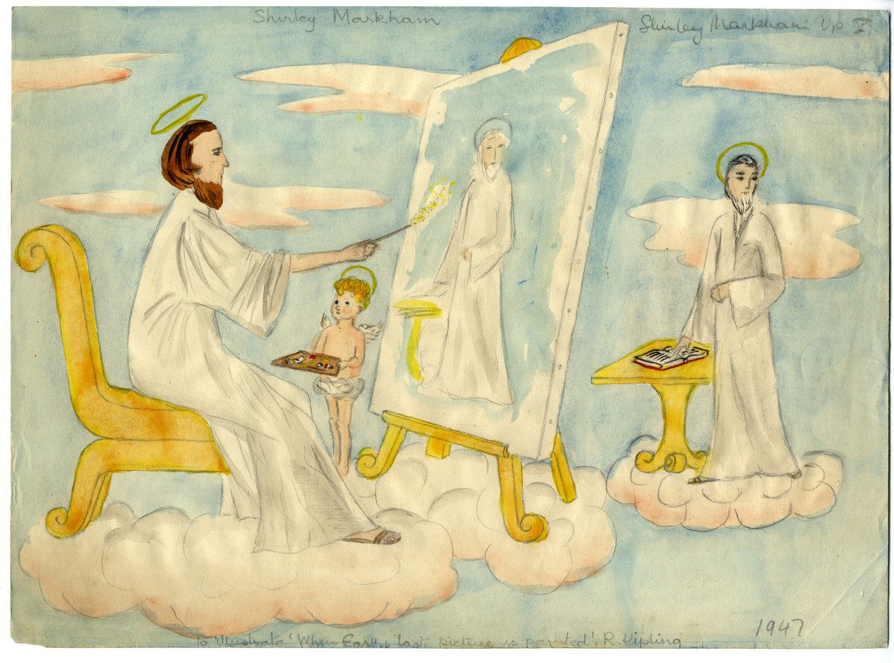 絵を描く天使、1947年。 作： シャーリー・マーカム