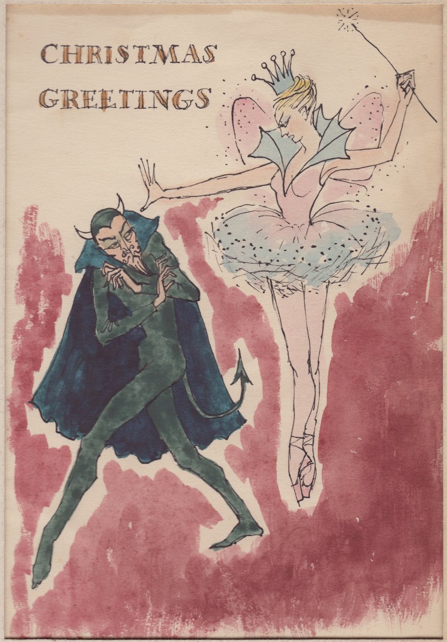 悪魔と妖精、クリスマス カード、1952 年。 作： シャーリー・マーカム