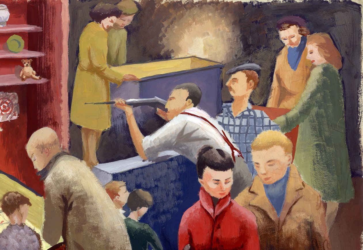 Rifle range at a fairground, c1950.    1154080   ja       japanese Successfully Translated  Original: Ram Le Morvant (title on object) Translat: Ram Le Morvant (title on object) 1377588 ja japanese Successfully Translated Original: The Triumph of Death, pl 作： シャーリー・マーカム