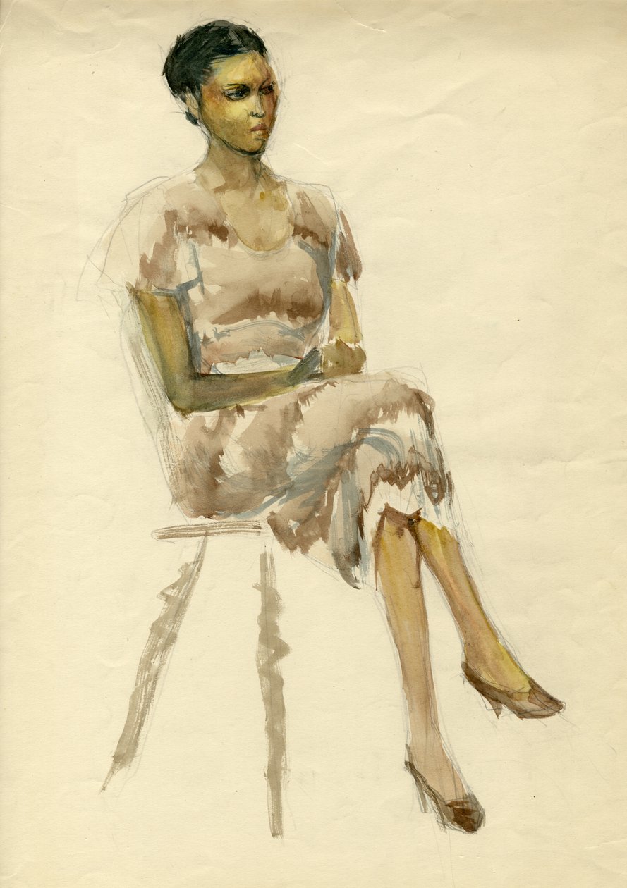 茶色のドレスを着た座っている女性、c1952。 作： シャーリー・マーカム