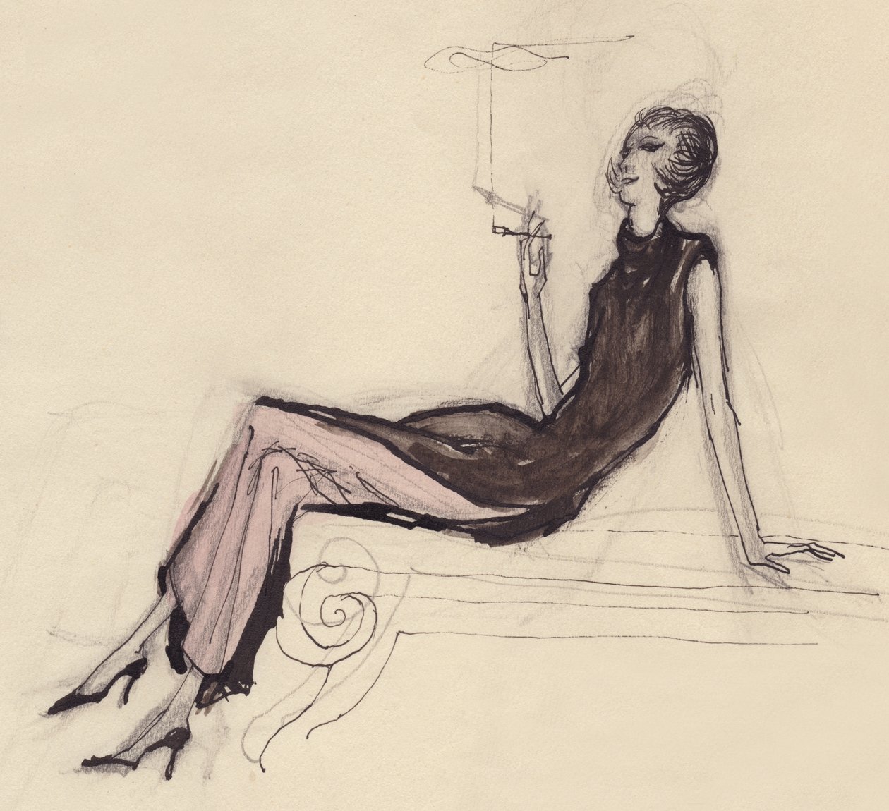 喫煙する女性、c1950。 作： シャーリー・マーカム