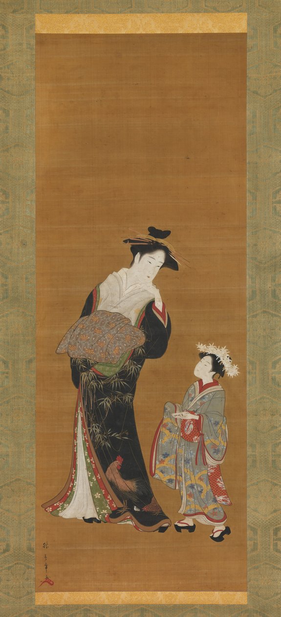 花魁と付き添い、18世紀。 作： 春章