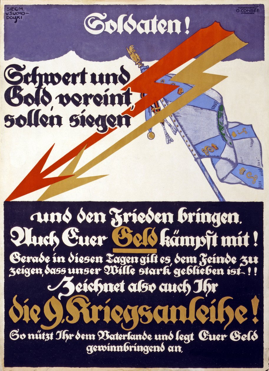 1914-18年の第9次戦争ローンのためのドイツWW1募金キャンペーン 作： ジークムント・フォン・スチョドルスキ