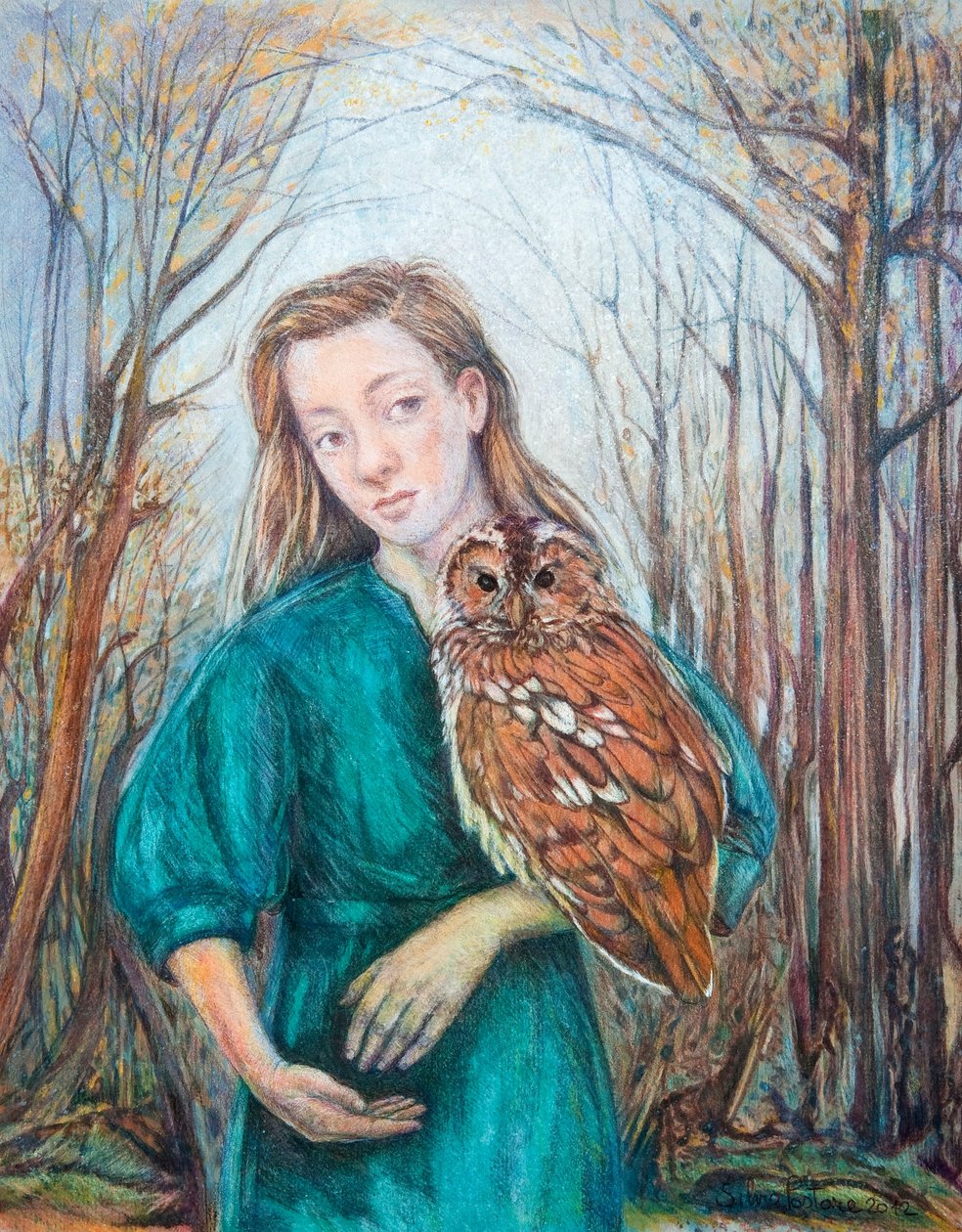 フクロウの女の子2012（パステルの水彩画） 作： シルビアパストーレ