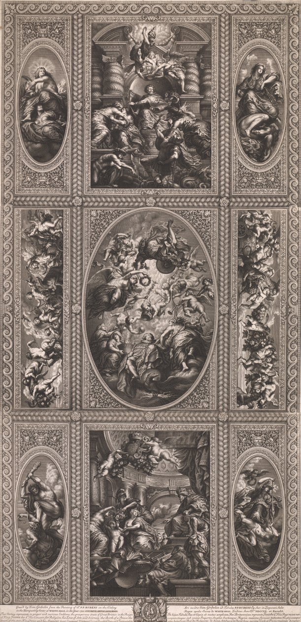 1720年のホワイトホールのバンケットハウスの天井の絵画から 作： サイモン・グリベリン