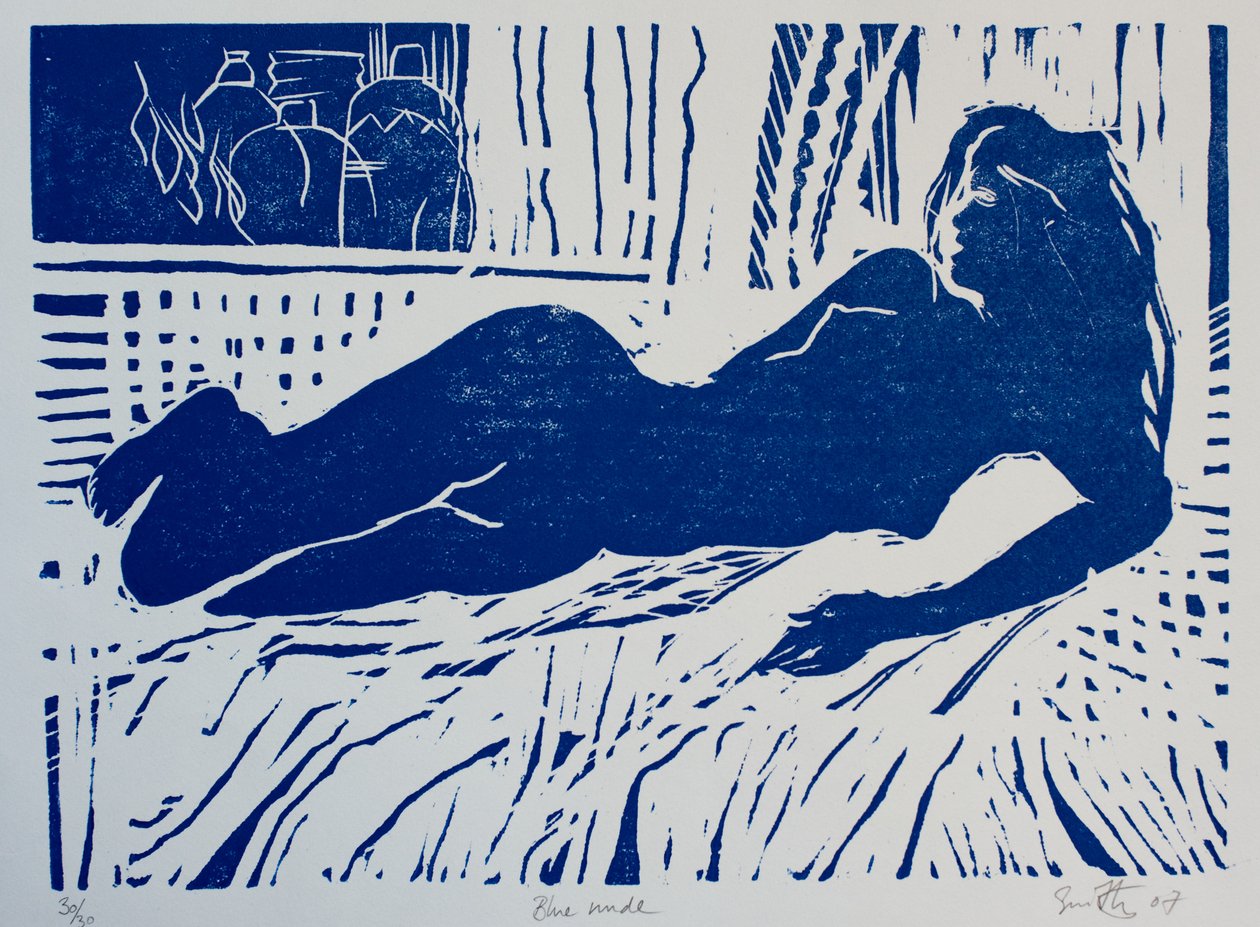 青いヌード、2007年（木版画） 作： サイモン・フレッチャー