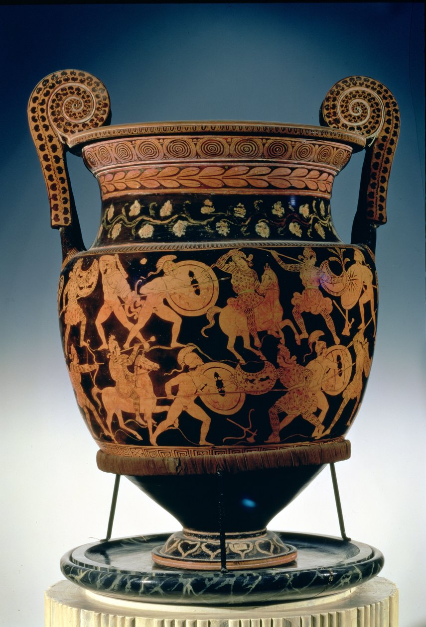 ギリシャ人とアマゾンの戦いを描いた赤像渦巻型クラテル、プーリア語（セラミック）（85030も参照） 作： シシウスの画家