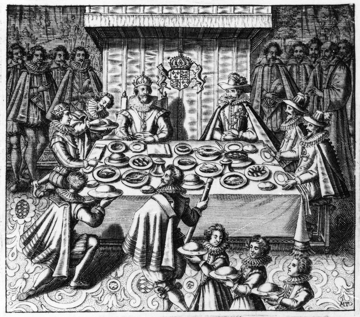 スペインの大使はイギリスのジェームズ1世と食事をします。 作： スペイン語学校